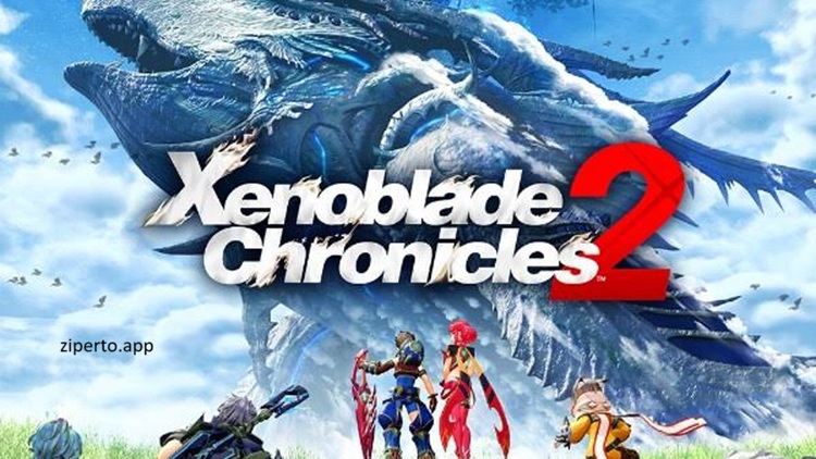 Xenoblade Chronicles 2 gameplay showing Rex and Pyra exploring a vast fantasy world with Titans, dramatic landscapes and real-time RPG combat.