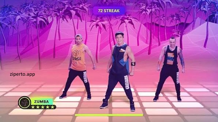 Zumba Burn It Up gameplay featuring energetic dance workouts, licensed music, fitness routines and colorful workout stages.