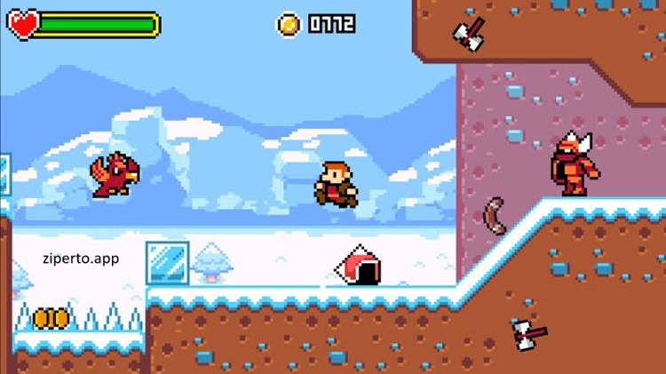 Axel Quest 2026 hero exploring a colorful pixel-art world with enemies and platforms.