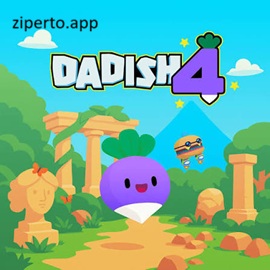 Dadish 4 2026 featuring DJ, colorful platforming levels, obstacles and radish characters.