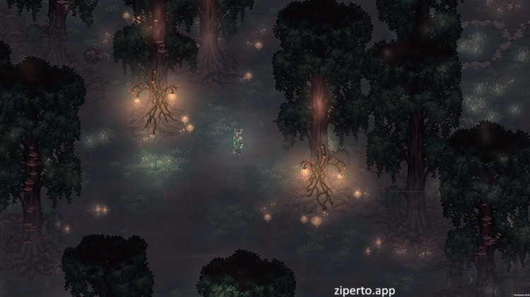 Drova 2026 showing a warrior exploring a dark pixel-art fantasy world.