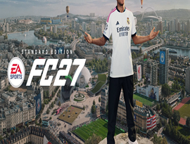 EA SPORTS FC 27 featuring football players, stadium action, Career Mode and The Grounds.