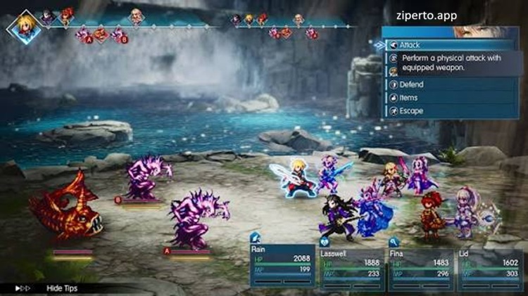 Final Fantasy Resonance 2026 featuring Rain, crystals, fantasy scenery and turn-based RPG battles.