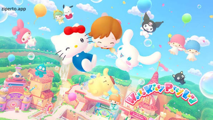 Hello Kitty Party Land 2026 featuring party activities, mini-games and cheerful environments.