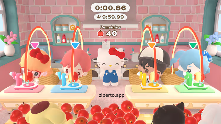 Hello Kitty Party Land 2026 featuring party activities, mini-games and cheerful environments.