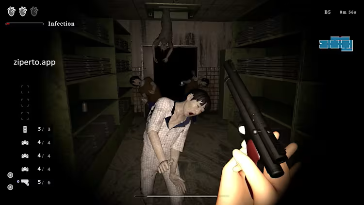 Infection Maze 2026 survivor exploring a dark hospital filled with infected enemies.