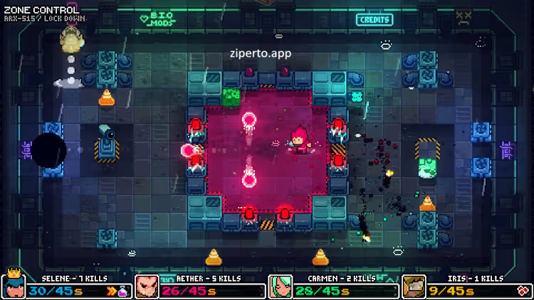 Invisigun Reloaded 2026 characters battling invisibly in a colorful pixel-art arena.