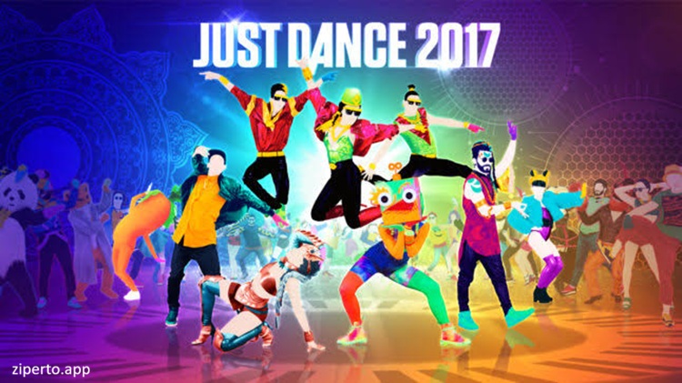 Just Dance 2017 colorful dance gameplay with energetic performers and popular music routines.