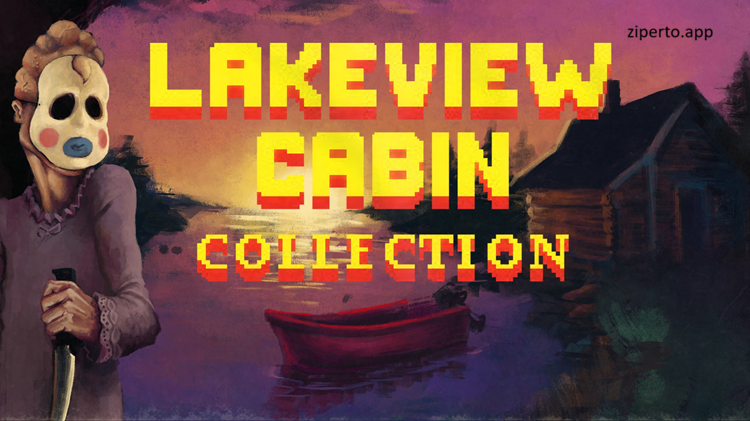 Lakeview Cabin Collection 2026 showing pixel-art survivors, dark forests and horror-themed environments.