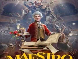 Maestro 2026 conductor guiding an orchestra with motion controls during a stylish rhythm performance.