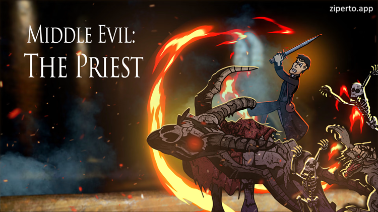 Middle Evil: The Priest 2026 showing a young priest fighting enemies in a dark medieval village.