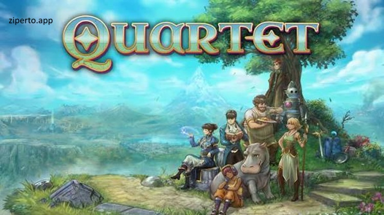 Quartet 2026 RPG with eight heroes, pixel art characters and four interconnected fantasy stories.
