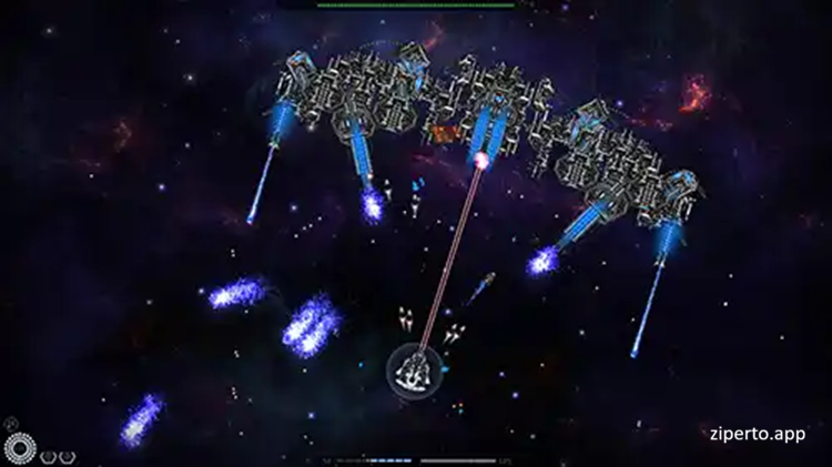 STELLATUM 2026 fighting enemy ships with rockets across a futuristic space battlefield.