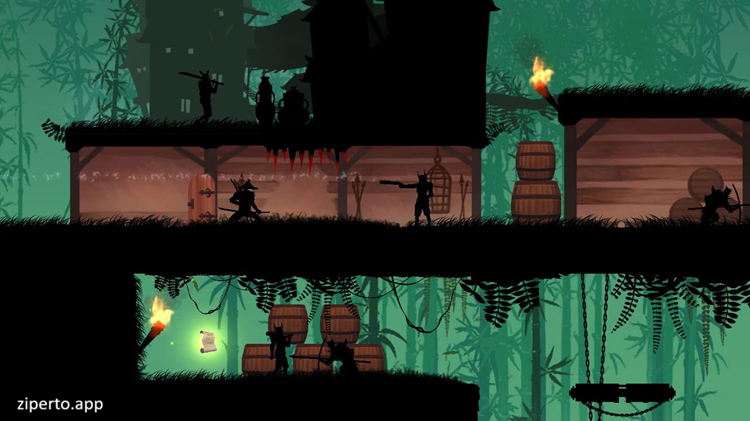 Shadow Samurai Revenge 2026 featuring battling enemies in a dangerous 2D platforming environment.