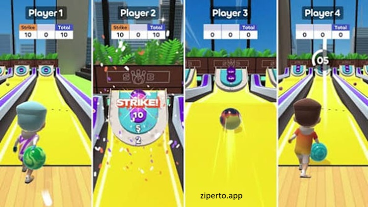 Skyline Bowling 2026 match with colorful lanes, bowling pins and competitive multiplayer action.