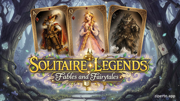 Solitaire Legends – Fables and Fairytales 2026 featuring classic solitaire cards with fairytale artwork.