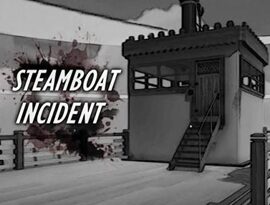 Steamboat Incident 2026 featuring a dark steamboat interior with a creature lurking through a narrow corridor.