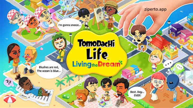Tomodachi Life: Living the Dream 2026 showing an island with residents, relationships and creative activities.