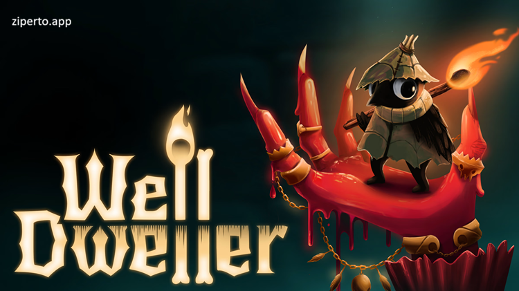 Well Dweller 2026 featuring a tiny bird with a matchstick exploring a dark fairy-tale kingdom.