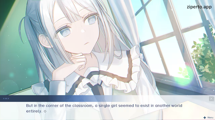 Whispers of Winter Blossom 2026 featuring a silver-haired girl, academy life and seasonal scenery.
