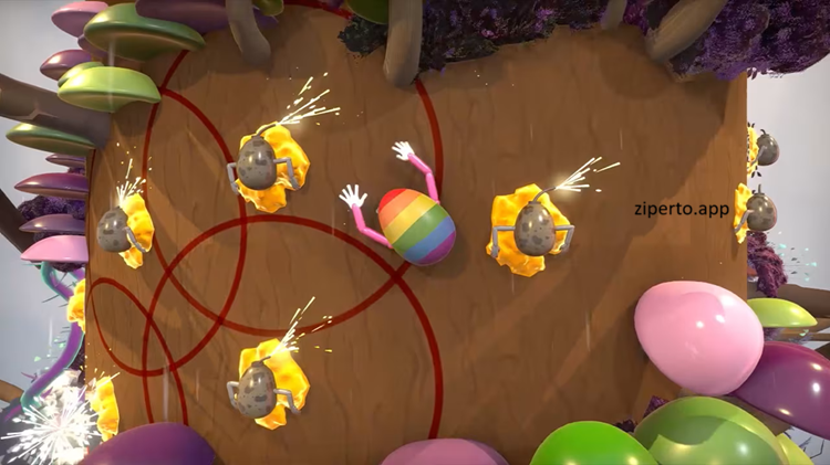 YOLKED 2026 egg character climbing and swinging through obstacles in a physics-based platforming game.