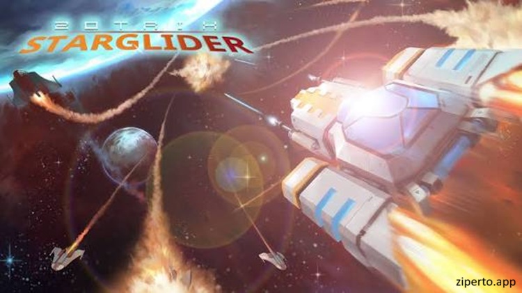 Zotrix Starglider 2026 spaceship battling colorful alien enemies in an arcade space shooter.