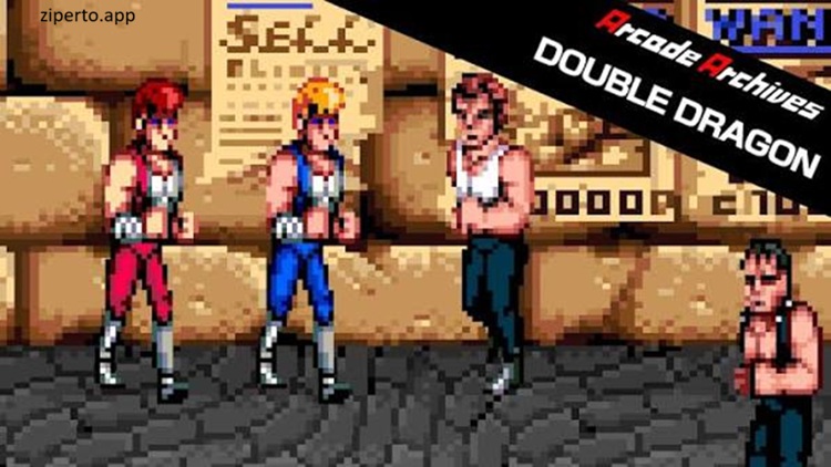 Arcade Archives: Double Dragon 2026 showing fighting gang members in pixel-art streets.