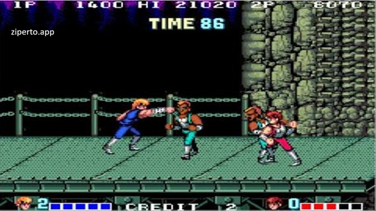 Arcade Archives: Double Dragon 2026 showing fighting gang members in pixel-art streets.
