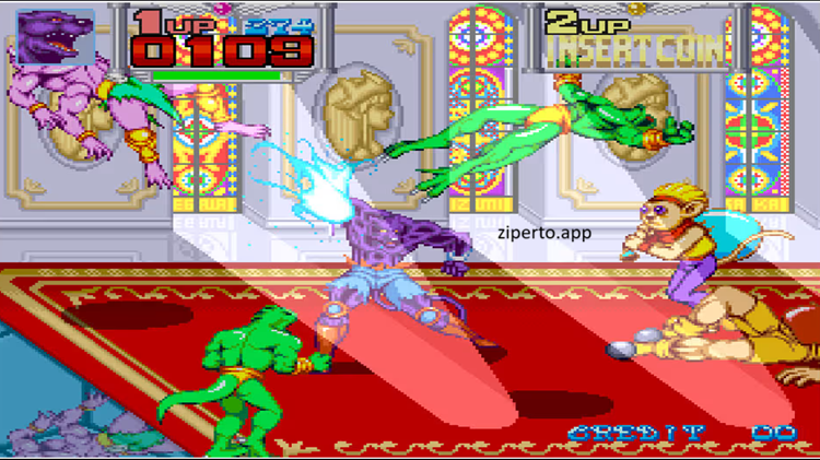 Arcade Archives Metamorphic Force 2026 heroes fighting monsters in a classic arcade beat 'em up.