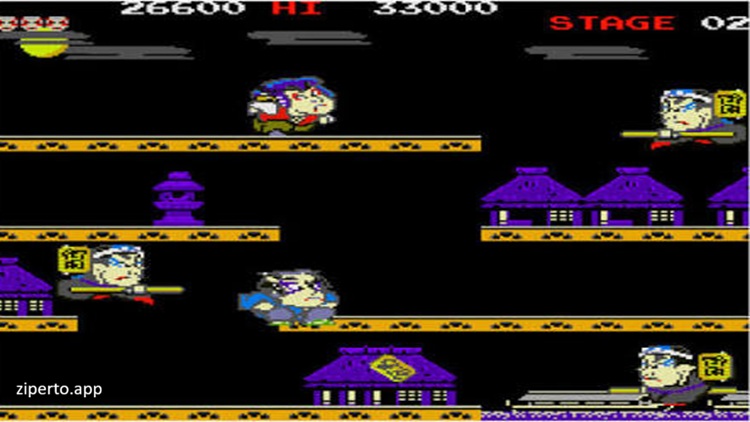 Arcade Archives Mr. GOEMON 2026 character fighting enemies in a classic arcade setting.