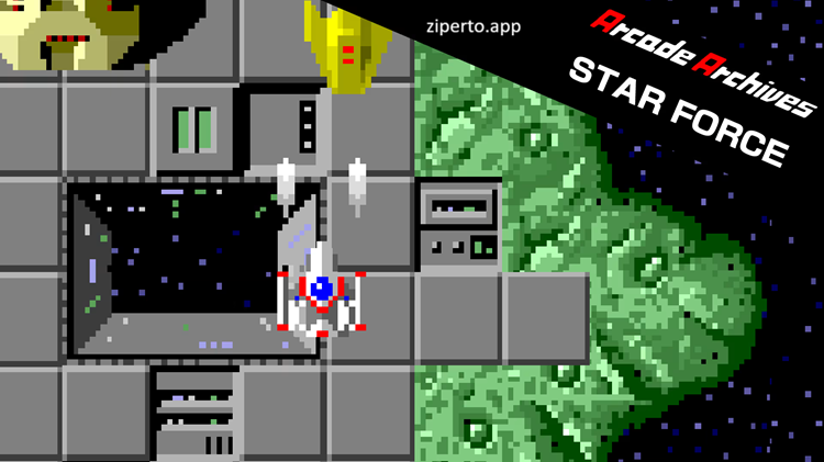 Arcade Archives STAR FORCE 2026 spaceship firing at enemies across a retro space battlefield.