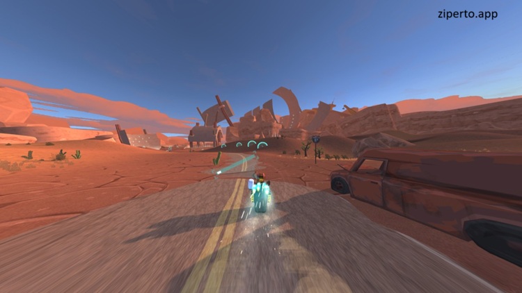 Defunct 2026 features a small robot speeding through landscapes with challenging obstacles.