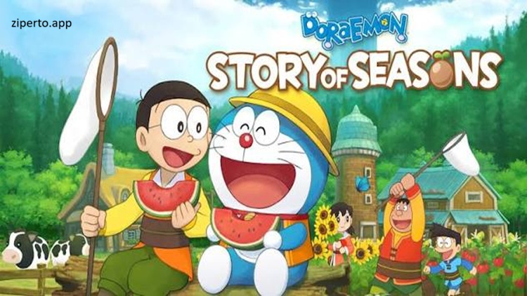 Doraemon Story of Seasons 2026 features farming in a village with crops and friendly characters.