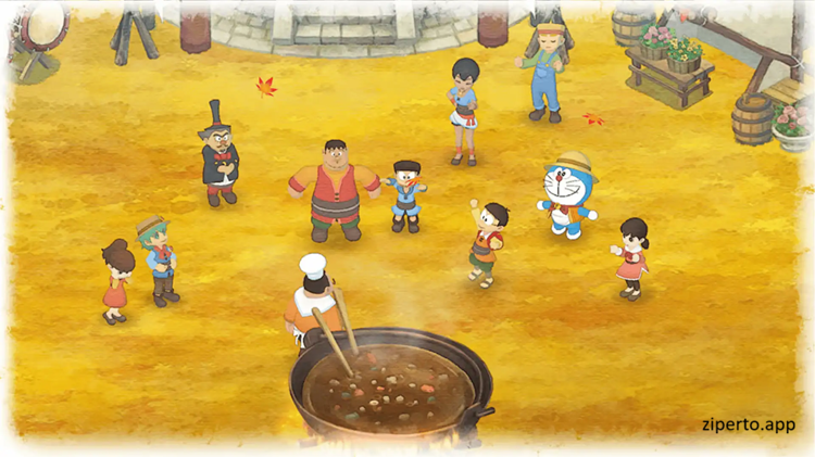 Doraemon Story of Seasons 2026 features farming in a village with crops and friendly characters.