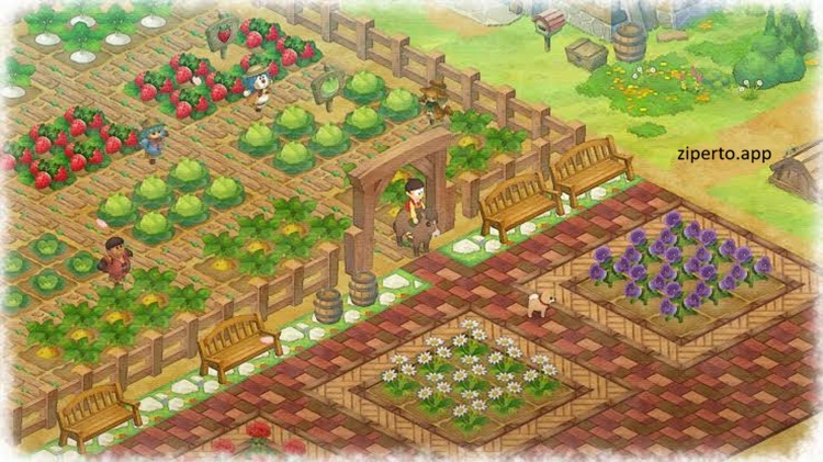 Doraemon Story of Seasons 2026 features farming in a village with crops and friendly characters.