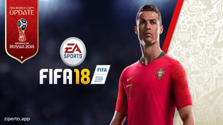 FIFA 18 features football teams competing on a pitch with realistic kits and match action.