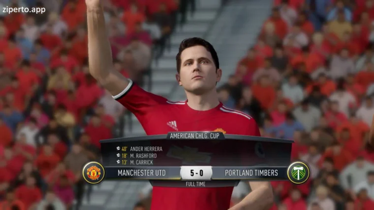 FIFA 18 features football teams competing on a pitch with realistic kits and match action.