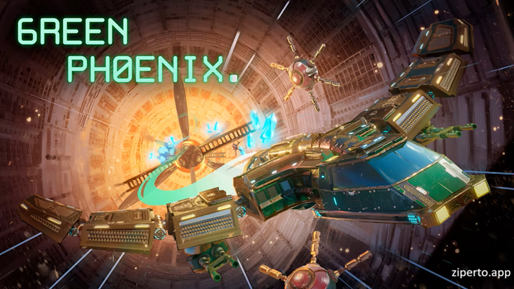 Green Phoenix 2026 showing futuristic spacecraft navigating a 3D environment during space combat.