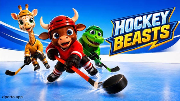 Hockey Beasts 2026 features cartoon animal teams competing in chaotic ice hockey matches inside arenas.