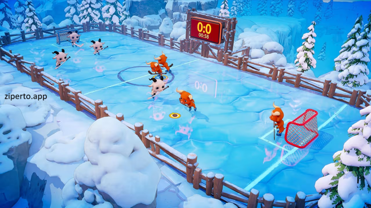 Hockey Beasts 2026 features cartoon animal teams competing in chaotic ice hockey matches inside arenas.