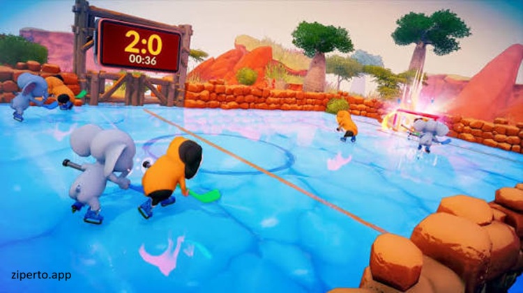 Hockey Beasts 2026 features cartoon animal teams competing in chaotic ice hockey matches inside arenas.