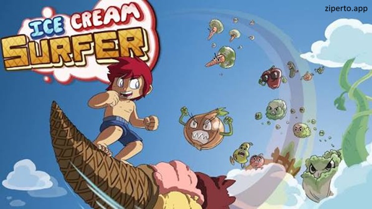 Ice Cream Surfer 2026 featuring dessert heroes firing projectiles at enemies.