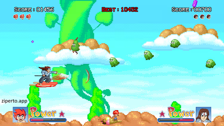 Ice Cream Surfer 2026 featuring dessert heroes firing projectiles at enemies.