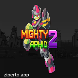 Mighty Aphid 2 2026 hero fighting enemies across colorful pixel-art platforming stages.