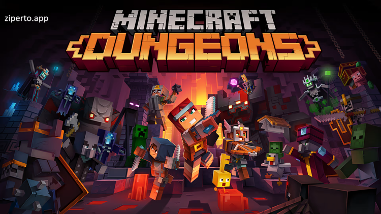 Minecraft Dungeons 2026 heroes battling monsters inside a dungeon.