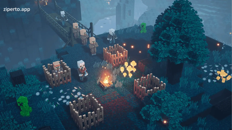 Minecraft Dungeons 2026 heroes battling monsters inside a dungeon.