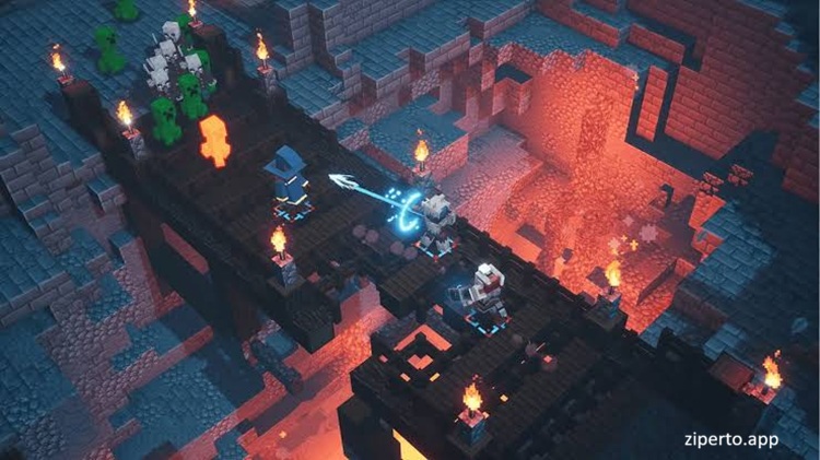 Minecraft Dungeons 2026 heroes battling monsters inside a dungeon.