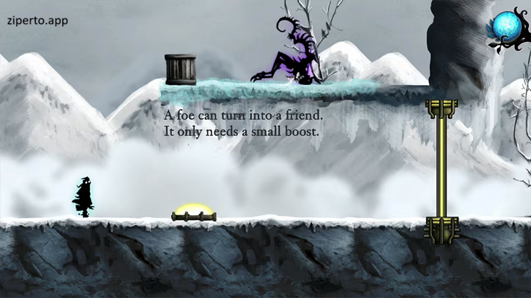 Nihilumbra 2026 character crossing a colorful physics-based landscape.