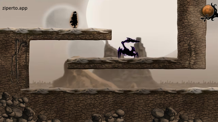 Nihilumbra 2026 character crossing a colorful physics-based landscape.