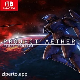 Project AETHER: First Contact 2026 featuring a combat mech facing alien forces in space.